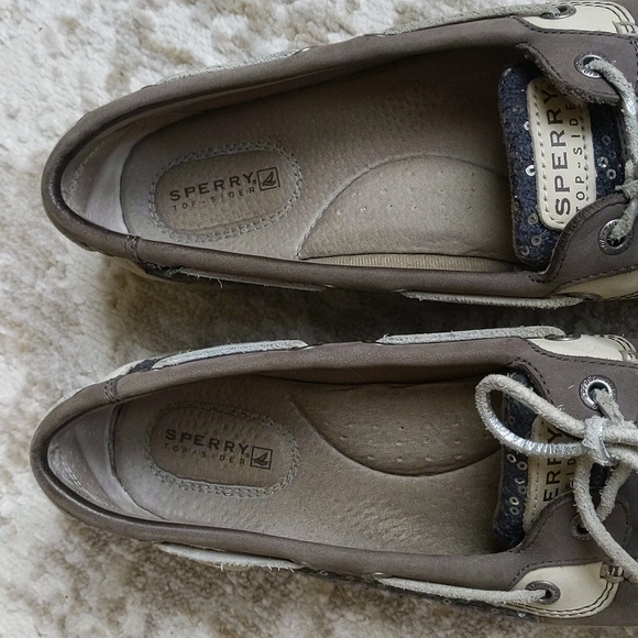 Sperry Top-Sider Sequin Leather Moccasin Shoes 6.5M Tan Gray - Picture 8 of 16